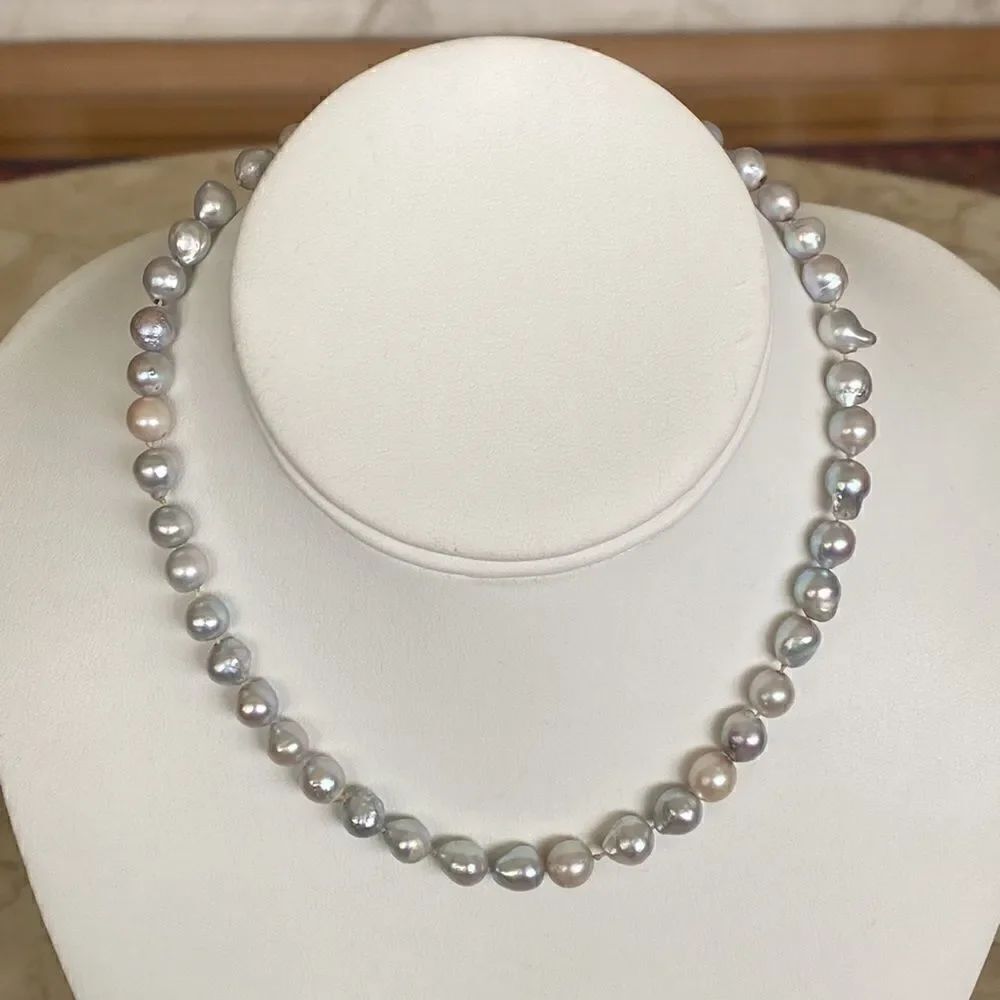 14k WG Grey Freshwater Pearl Antique Deco Necklace - Picture 6 of 7